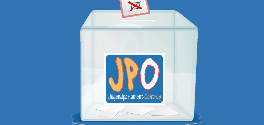 Sie sehen: Grafik einer Wahlurne mit der Aufschrift "JPO"