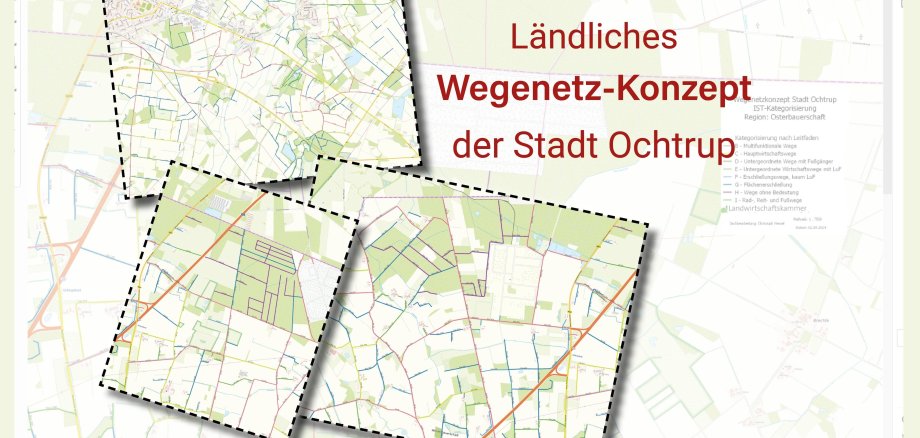 Sie sehen: Wegekarten mit der Überschrift: "Ländliches Wegenetz-Konzept der Stadt Ochtrup"